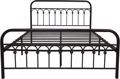 TUSEER Metal Bed Frame Queen Size with Vintage Headboard and Footboard Platform Base Wrought Iron Bed Frame (Queen,Black)