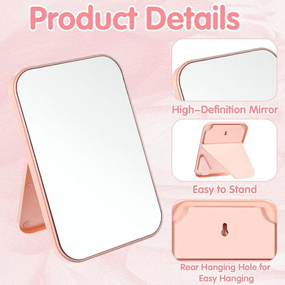12 Pack Spa Mirrors for Party, Mirror Bulk, Small Table Mirror with Stand, 7.87 Inch Adjustable Vanity Desktop Folding Mirrors, 4 Colors for Makeup Travel