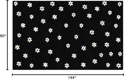 Flagship Carpets Schoolgirl Style Small Daisies on Black Educational Area Rug for Kids Room Seating Décor, Children's Classroom, Play Carpet for Teaching and Playroom, 7'6 "x 12'