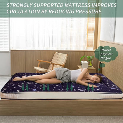 MAXYOYO Navy Star Futon Mattress, Padded Japanese Floor Mattress Quilted Bed Mattress Topper, Extra Thick Folding Sleeping Pad Breathable Floor Lounger Guest Bed for Camping Couch, Queen