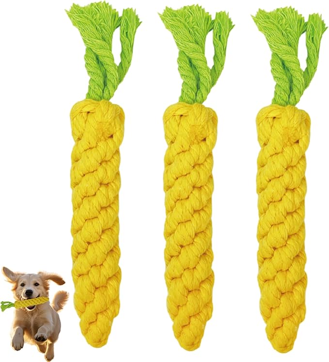 3PCS Yellow Woven Pet Chew Set, Puppy Teething Chews, Dog Chew Accessories, Cat Interactive Chews, Durable Braided Chews for Pets-Mewly Pet