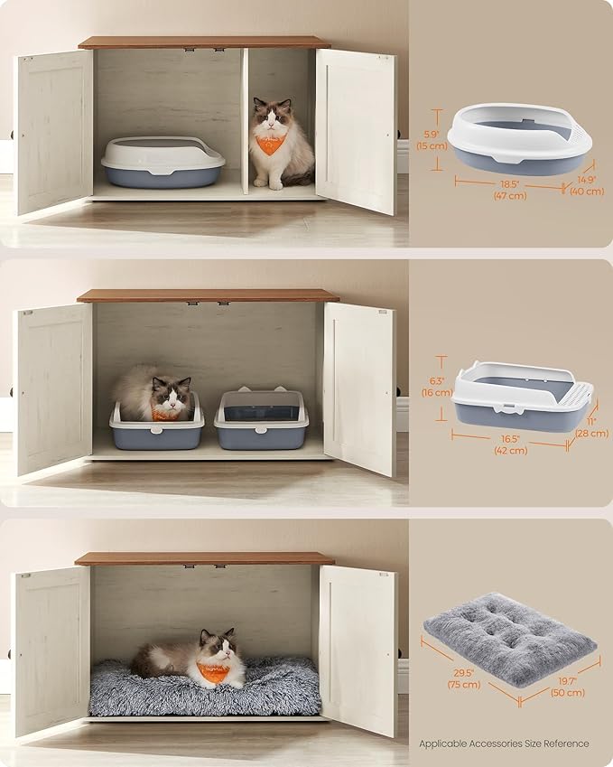 Feandrea Cat Litter Box Enclosure, Litter Box Furniture Hidden with Removable Divider, Indoor Cat House, End Table, 31.5 x 20.9 x 19.7 Inches, Honey Brown and Rustic White UPCL002P01-Mewly Pet
