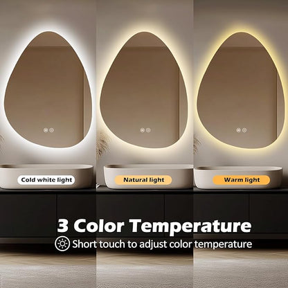 LED Light Bathroom Mirror 24x32, Stepless Dimmable Irregular LED Mirror with 3 Colors, Anti-Fog, Memory, Al-Alloy Lampshade, Frameless Makeup Mirror for Bathroom (Horizontal/Vertical)