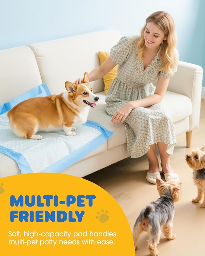 100-Pack X-Large Puppy Pads - 34'' x 28'' Pee Pads for Dogs Potty Training with Leak-Proof Quick-Dry Design, 6-Layer Wee Wee Pads for Dogs, Blue-Mewly Pet