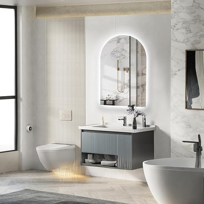 Niccy Arched LED Bathroom Mirror, 32x20 Inch Arch Frameless Backlit Mirrors for Wall Arched Lighted Vanity Mirrors Defogger and 3 Color, Explosion-Proof, HD Glass and IP65 Waterproof