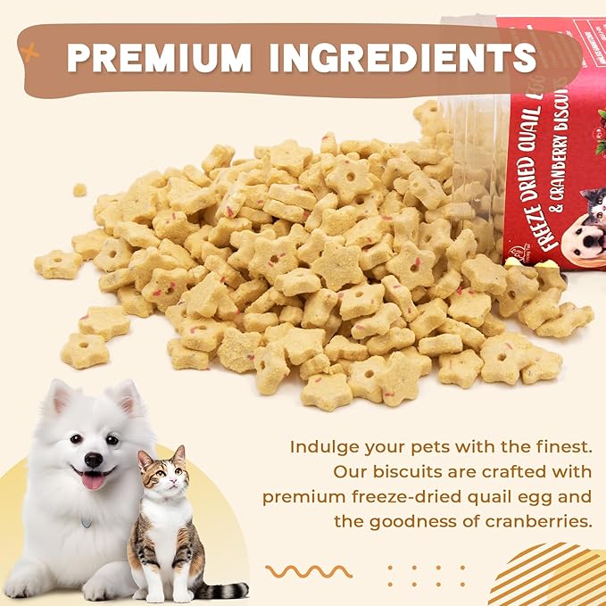 Freeze Dried Quail Egg Yolk & Cranberry Cube Cat & Dog Treats Biscuits, Dehydrated Healthy Tasty Snack for Training 2.5 Ounce-Mewly Pet