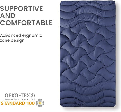 SLEEP ZONE Twin XL Cooling Mattress Topper for College Dorm, Premium Zoned Cool Mattress Pad Cover, Padded Mattress Protector Breathable Washable, Deep Pocket 8-21" (Navy, Twin XL)
