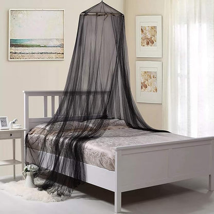 AIFUSI Mosquito Net for Bed, King Size Bed Canopy Hanging Curtain Netting, Princess Round Hoop Sheer Bed Canopy for All Kids Baby Cribs and Adult Beds Fit Twin, Full, Queen - Black