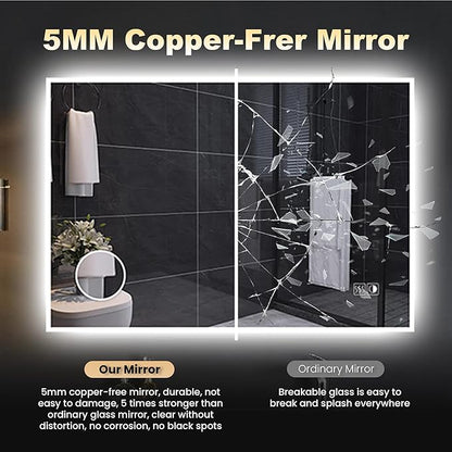Led Mirror for Bathroom, 40x32 Inch Lighted Mirrors with 10X Magnification and Shaver Charging Port, Anti-Fog, Memory Function, 3 Color Temperature, Dimmable Led Backlit Mirror, Horizontal/Vertical