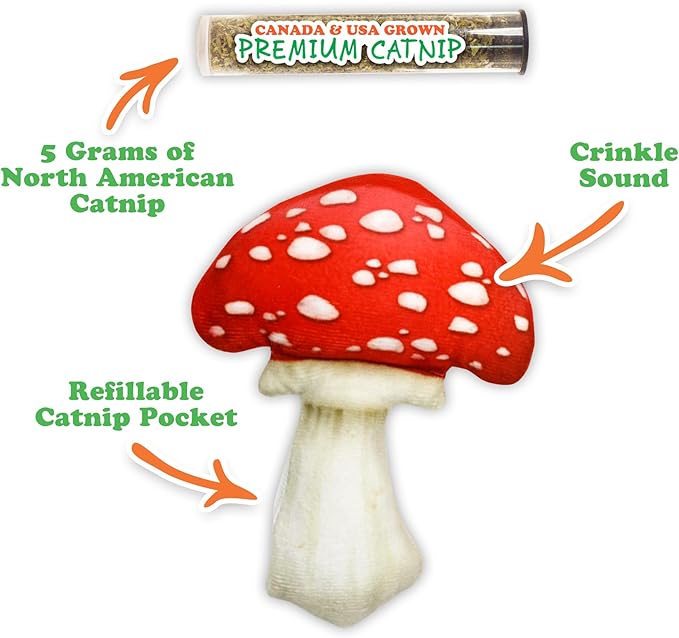 Meowijuana Refillable Cat Toys | Get Sprung - Ladybug and Mushroom Catnip Toys | Includes Potent Hand Harvested Catnip Grown in North America | Promotes Play and Cat Health-Mewly Pet