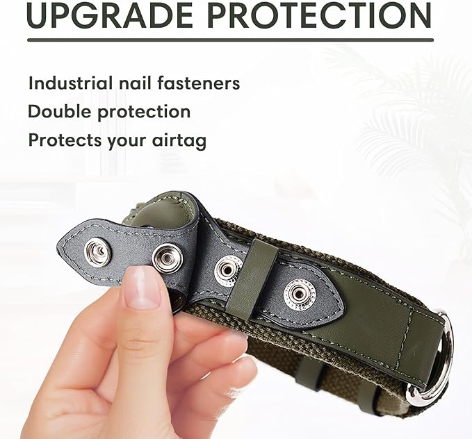 AirTag Dog Collar Soft Leather Webbing Dog Collar for AirTag Provides Double Protection for Small Medium and Large Dogs(Brown,M)-Mewly Pet