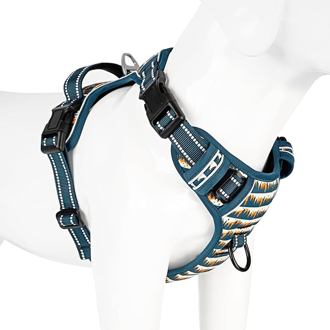 Timos No Pull Dog Harness, Release at Neck Reflective 3 Snap Buckles Adjustable No Choke Pet Vest with Front & Back 2 Leash Clips, Soft Padded Control Training Handle for Small Medium Large Dogs-Mewly Pet