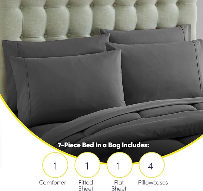 Sweet Home Collection RV Short Queen Comforter Set for RV Camper - Comforter Set with Fitted & Flat Sheet, 4 Pillowcases - Tailored for RV Short Queen Beds - Cozy Essentials for Your RV Bedroom, Gray