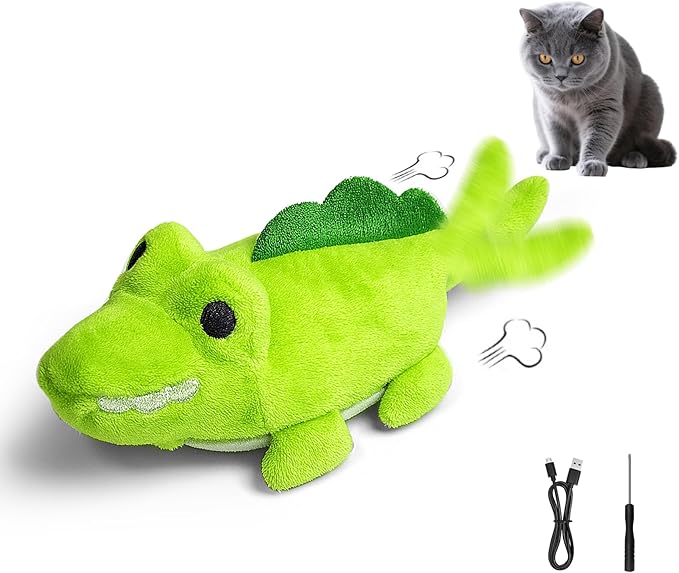 Interactive Cat Toys for Indoor Cats - Automatic Moving Cat Chase Toy for Bored Indoor Adult Cats - 360° Random Movement, Tail Wagging & Catnip Stimulation - Electric Croc(Short Plush)-Mewly Pet