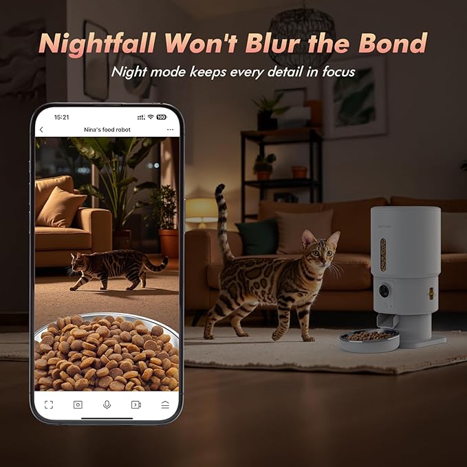 Automatic Cat Feeder with Camera - 5G WiFi Timed Cat Food Dispenser, 1080P HD Video with Night Vision, 1-15 Meals, 1-99 Portions, 2-Way Audio, Keeps Dry Food Fresh, 5L Auto Pet Feeder Also for Dogs-Mewly Pet
