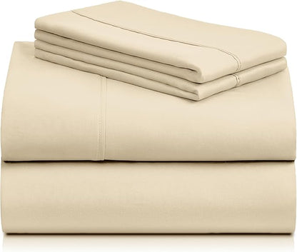 LuxClub Twin Sheets - Soft Kids Bed Sheets, 3 PC Deep Pockets Wrinkle Free Fitted Sheets Machine Washable Hotel Bedding Silky Soft Cream