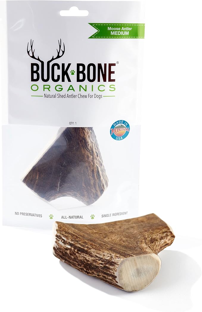 Buck Bone Organics Dog Chews, Moose Antlers for Dogs, Long Lasting Dog Bones for Aggressive Chewers, All Natural, No Preservatives, Wild Shed in The USA (Medium)-Mewly Pet