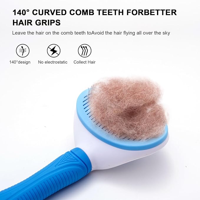 Self Cleaning Slicker Brush for Pet Grooming - Removes Loose Undercoat and Sheds, Suitable for Long and Short Hair Cats and Dogs, with Massaging Bristles-Mewly Pet