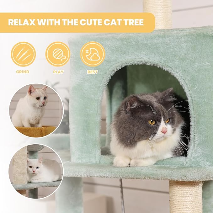 HYABi 65.5 Inch Sunflower Cat Tree Tower Multi-Level Cat Condo with Plush Scratching Posts, Toy Balls, and Pet House, Indoor Play Platform for Large Adult Cats, Cute Sunflower Design-Mewly Pet