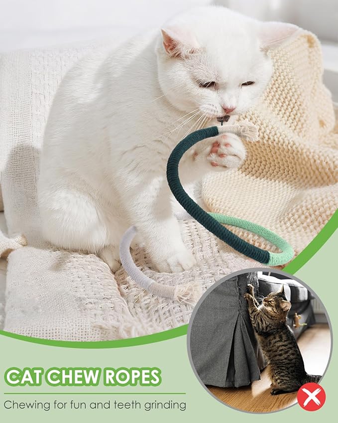 TINDTOP Cat Chew Toys, 12 Pack Silvervine Chew Sticks with 2 Pack Chew Ropes for Kittens Teeth Cleaning, Increase Appetite, Aggressive Chewers Cat Dental Toy-Mewly Pet