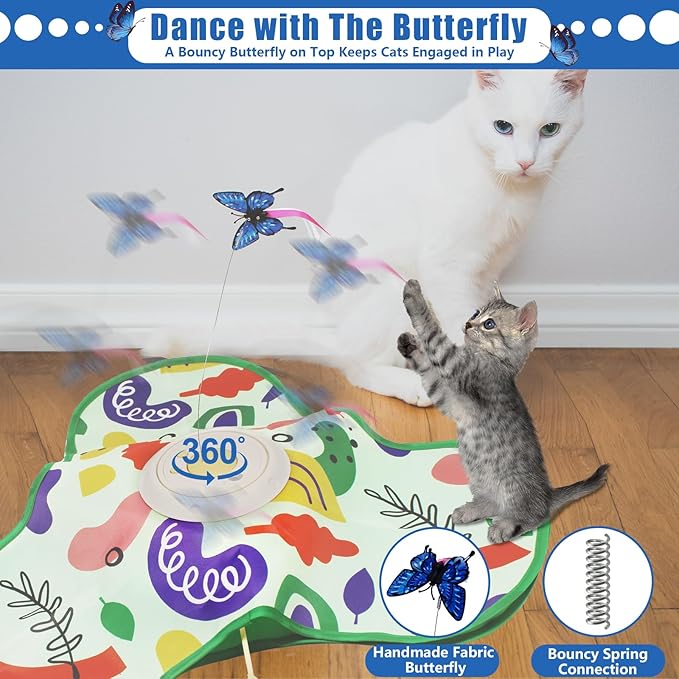 Interactive Cat Toy, Automatic Kitten Toys for Indoor Cats, Hide and Seek Cat Toy Kitten Wand Toy Cat Exercise Toys with Motion Activated, Moving Feather, Chirping-Mewly Pet