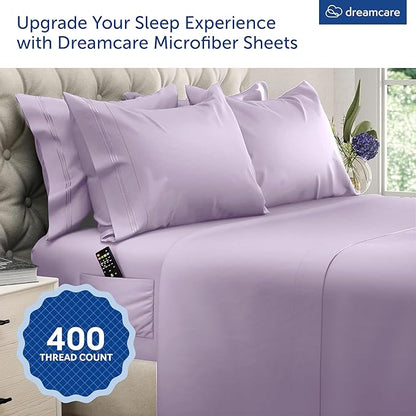 DREAMCARE Queen Sheet Set – 6 pcs Cooling Bed Sheets – up to 21” Deep Pocket Queen Sheets Set – 2500 Supreme Collection – Extra Soft 100% Brushed Microfiber Hotel Luxury with Side Pocket – Lavender