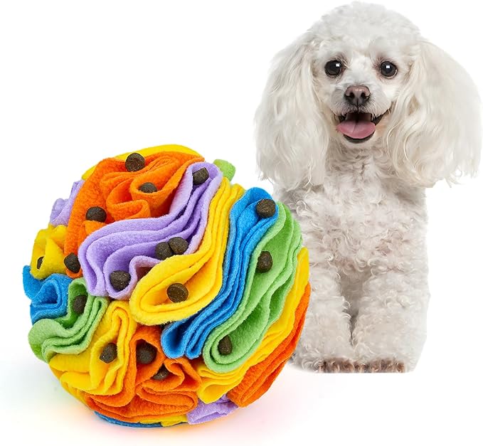 Pet Snuffle Ball, Puzzle Sniffing Interactive Dog Ball for Blind Dogs Training Stress Relief Dog Enrichment Toys Treat Machine Washable (15cm, Sweet Purple)-Mewly Pet