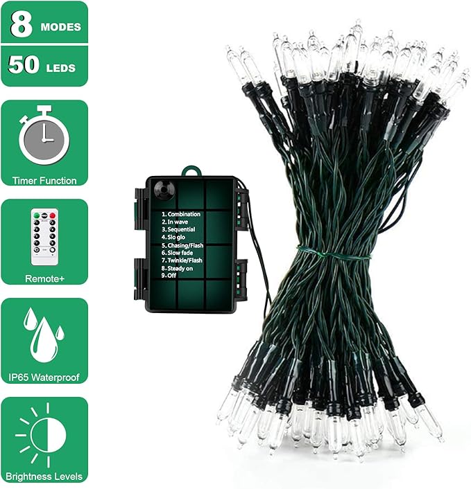 Christmas Lights, Battery Operated String Lights 18ft 50 LED Mini String Lights, Waterproof Lights with Remote Timer 8 Modes, Indoor Outdoor Garden Party Wedding Xmas Tree Decoration,Multicolor