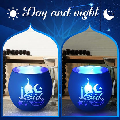 VIHOSE 3 Set Ramadan Decorations Eid Mubarak Votive Candle Holders Ramadan Glass Tea Light LED Battery Operated Candles Flameless Lights for Home Mubarak Party Islamic Muslim Table Centerpieces Decor