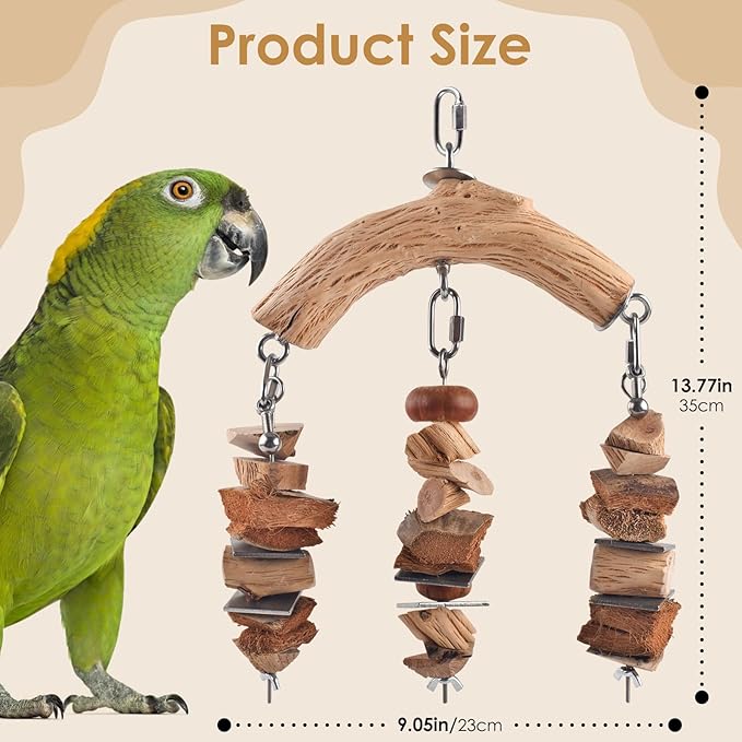 Bird Parrot Toys, Large Birds Wooden Chew Blocks with Stainless Steel Cage Hanging Bite Toy for Macaws, African Greys, Cokatoos, Amazon Parrots and Small Medium Parakeets-Mewly Pet