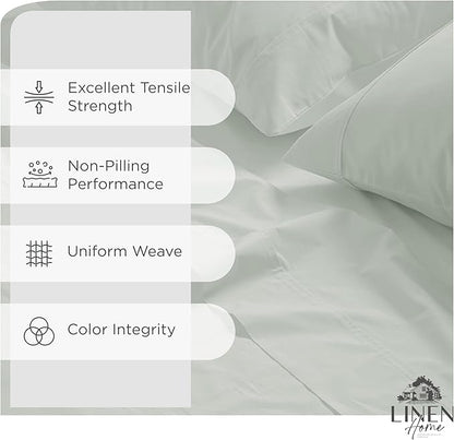 Linen Home 100% Cotton Percale Sheets Full Size, Dove Grey, Deep Pocket, 4 Pieces Set - 1 Flat, 1 Deep Pocket Fitted Sheet and 2 Pillowcases, Crisp Cool and Strong Bed Linen