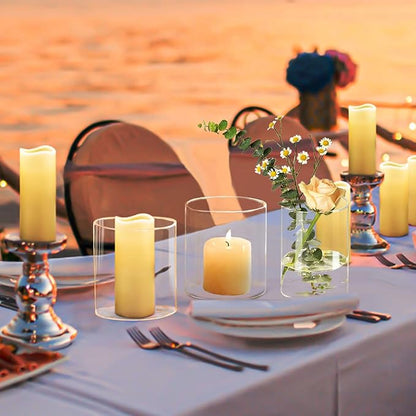 Hurricane Candle Holder,Open Ended Glass Candleholder Multiple Size Choices,Clear Cylinder Glass Candle Holder for Wedding Centerpieces, Home Decor(3pcs:4x4", 3pcs: 4x3.5")