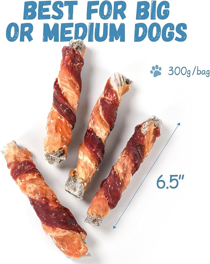 Dog Treats Chicken Duck Wrapped Cod Skin Sticks, Rawhide-Free, Grain-Free Dog Chewy Treats for Healthy Teeth and Coat,Training Treats for Small Medium Large Dogs, 9-10 Counts-Mewly Pet