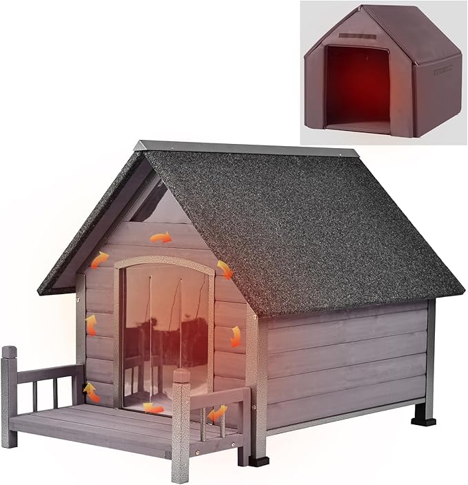 Aivituvin Dog House Outdoor with Metal Frame, Insulated Dog Kennel Outside for Small to Medium Breed, 45" Weatherproof Large Dog Shelter with Anti-Chewing Iron Frame, Grey (45" D x 32.9" W x 32.6" H)-Mewly Pet