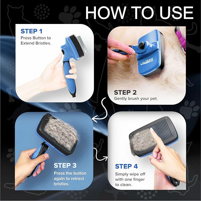 Pet Self Cleaning Slicker Brush and Grooming Comb - Gently Removes Loose Hair, Tangles, and Dirt - Skin Friendly Deshedding Grooming Tool for Hair Dogs & Cats - Pet Supplies Accessories (Blue)-Mewly Pet