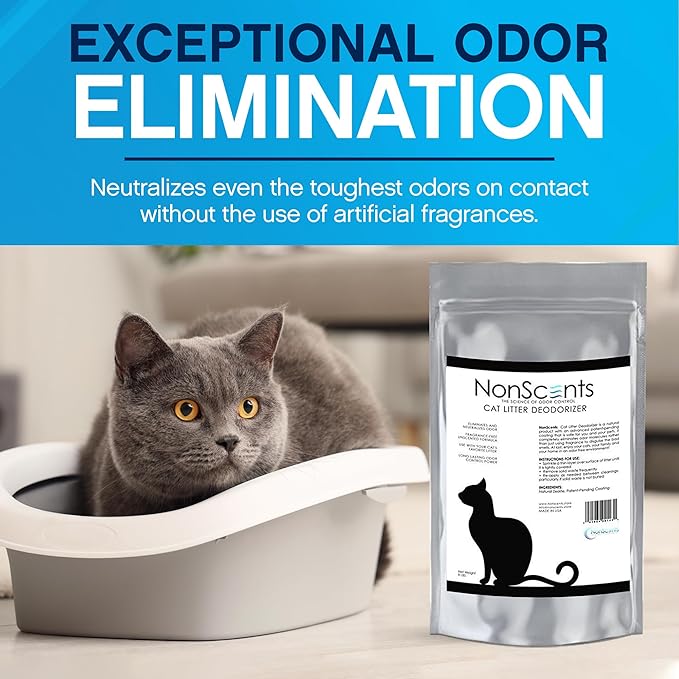 NonScents Cat Litter Deodorizer - Litter Box Odor Eliminator - Less Scooping Extends Kitty Litter Lifespan - Fragrance-Free Formula Eliminates Unpleasant Cat Odors – 8 Pound Bag-Mewly Pet