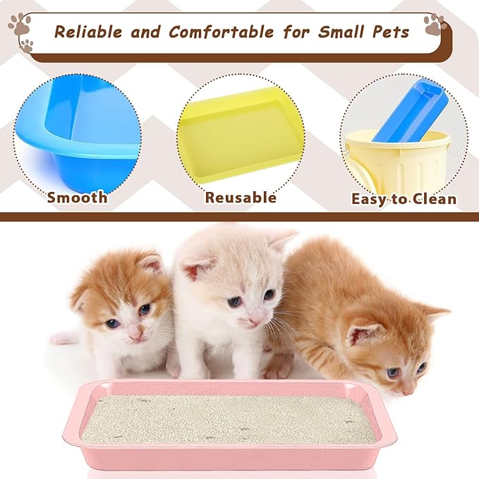 5pcs Kitten Litter Box, Small Cat Litter Box with Scooper, Small Litter Pan Low Entry Shallow Plastic Litter Tray Portable Cat Waste Tray Open Travel Kitten Boxes for Small Pet Rabbit Newborn Cat-Mewly Pet