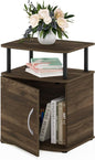 Furinno JAYA End Side Sofa Table/Nightstand with Door, 1-Pack, Columbia Walnut/Black