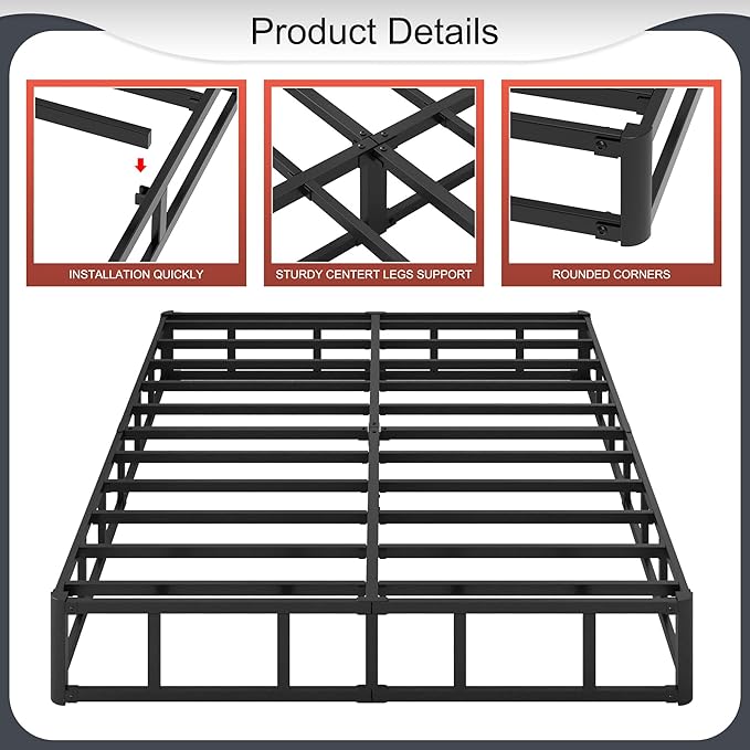10 Inch Box Spring for Queen Bed High Profile Heavy Duty Metal Queen Box Spring with Fabric Cover, Sturdy Mattress Foundation, Easy Assembly, Noise Free, Black