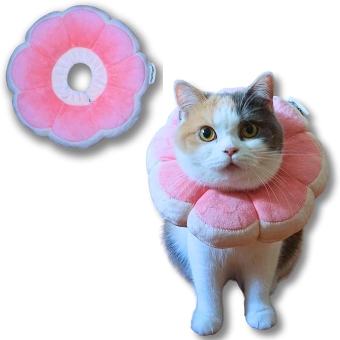Adjustable Comfy Flower Style Elizabeth Collar for Cats and Puppies Soft Recovery Cone Pet Protective Neck Collar (Pink, Medium)-Mewly Pet