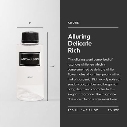 Aroma360 - Adore Oil Blend - Luxury Hotel Inspired Essential Oil Diffuser - Aromatherapy Scent Diffuser Oil - White Tea, Jasmine and Peony 6.7 fl oz, 200 mL
