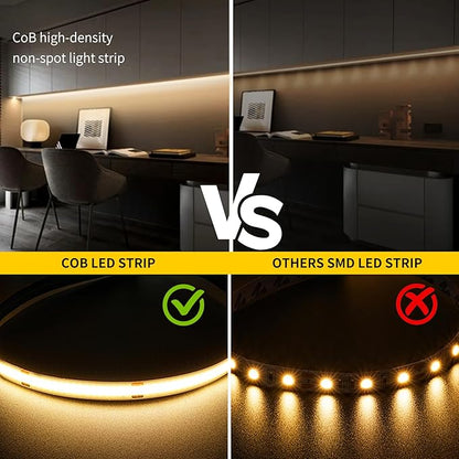 COB LED Strip Lights Warm White,24V Dimmable led Light Strip KIT with Remote and app Control,2700K 24FT/7.5m 8mm Wide Ra>90 Cuttable Flexible Strip Lights for Bedroom,Shelf,Cabinet