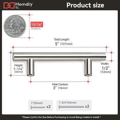 homdiy 15 Pack Brushed Nickel Cabinet Pulls 3 Inch Handles Stainless Steel Cabinet Hardware for Kitchen and Bathroom Cabinets, 5 Inch Overall Drawer Pull