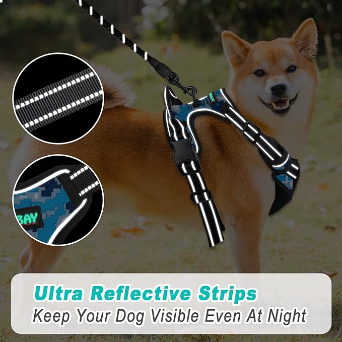 BARKBAY No Pull Dog Harness Large Step in Reflective Dog Harness with Front Clip and Easy Control Handle for Walking Training Running(Blue camo,M)-Mewly Pet