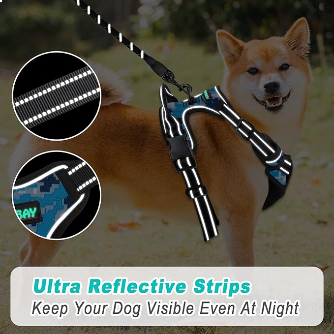 BARKBAY No Pull Dog Harness Large Step in Reflective Dog Harness with Front Clip and Easy Control Handle for Walking Training Running(Blue camo,L)-Mewly Pet