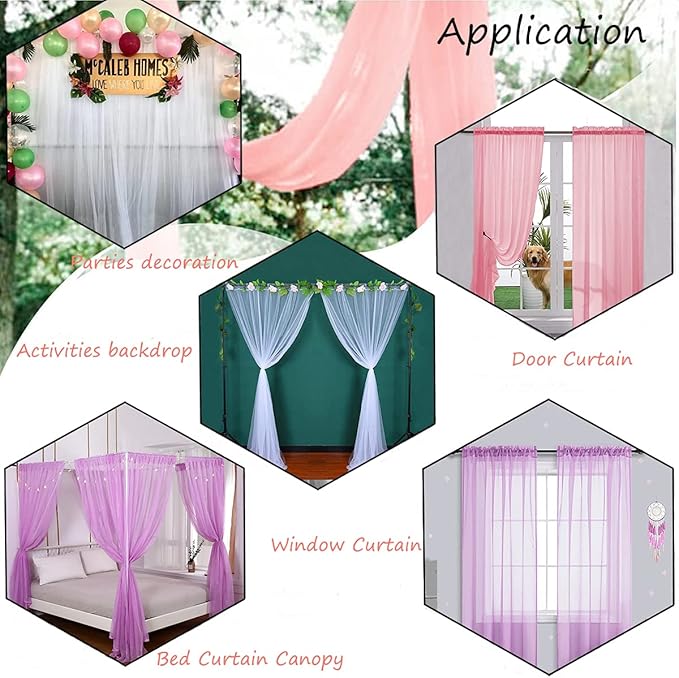 Akiky Bed Canopy Panels Canopy Bed Curtains with Lights for Girls Boys Adults,Home Decoration Set of 8 Panels (Full/Queen, Pink)