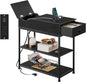 WLIVE Narrow Side Table with 2 USB Ports and 2 Outlets, Flip Top End Table with Drawer and Storage Shelves, Small Nightstand with Charging Station for Living Room/Bedroom, Black