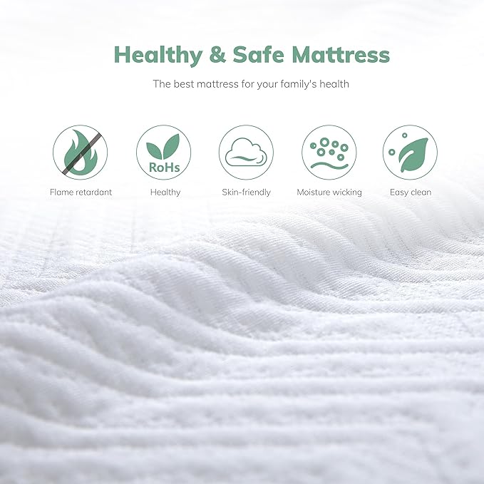 EGO White 10 Inch Full Green Tea Memory Foam, Gel Mattress Bed in a Box, CertiPUR-US Certified, Double Mattress, 54"x75", Medium Firm