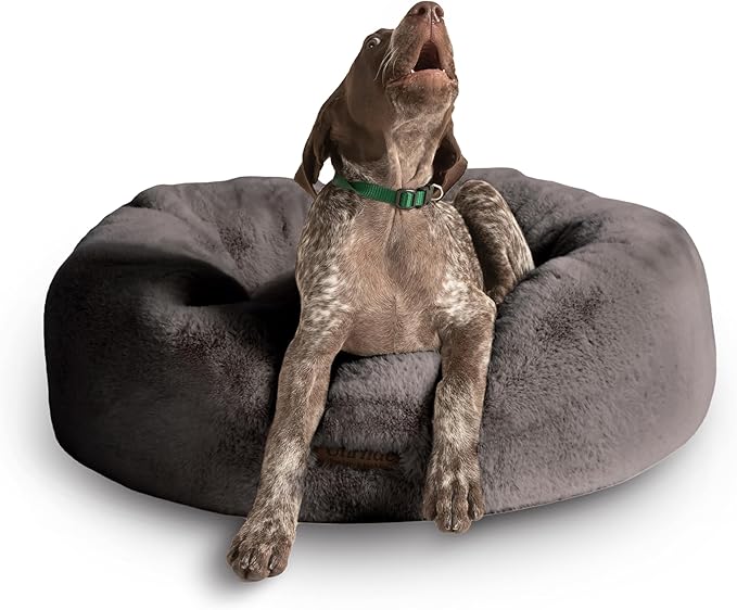 UnHide Floof Pet Bed - Medium (28" x 10") - Extra Soft Dog Bed - Removable Faux Fur Cover - Machine Washable - Helps Ease Pet Anxiety & Provides The Perfect Sleep - Charcoal Charlie-Mewly Pet