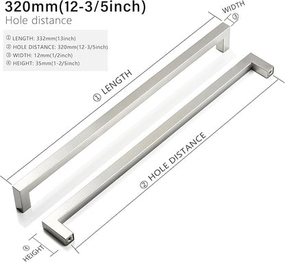 Cabinet Pulls Brushed Nickel Cabinet Handles Square Drawer Pulls, 5 Pack 12-3/5 Inch Stainless Steel Kitchen Door Cupboard Cabinet Handles, Cabinet Hardware Drawer Handles, 320mm Hole Centers